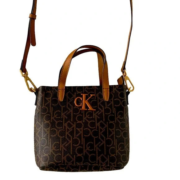 Calvin Klein CK Signature crossbody Bag, Zip Purse Brown Terra Rose